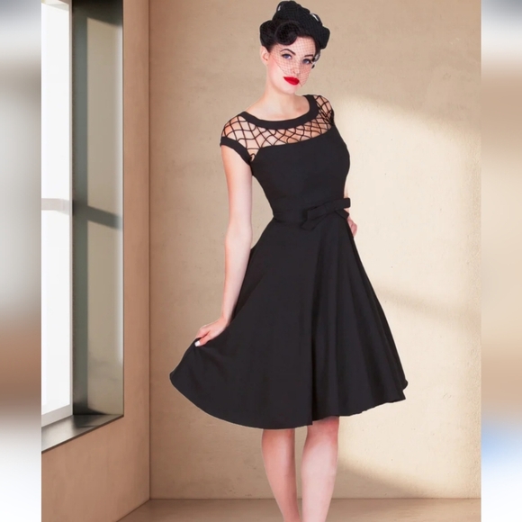 Tatyana Black Fit and Flare Midi Dress with Scoop Neck - Picture 1 of 7